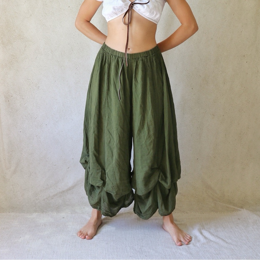 Jaded Gypsy Cotton Palazzo Balloon Pants in Deep Forest Green